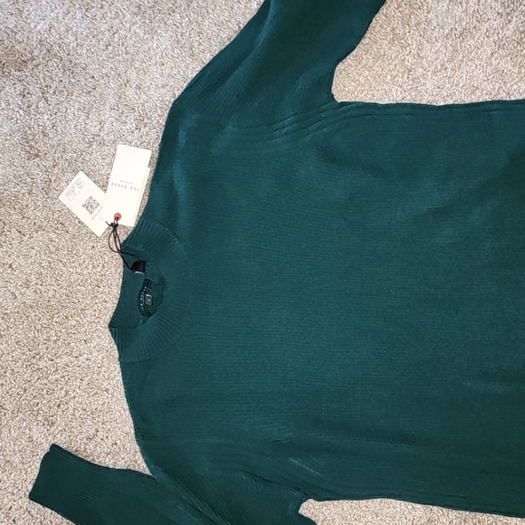 TED BAKER NWT CASHMERE BLEND FOREST GREEN CREW NECK SIDE SPLIT SWEATER - Picture 3 of 8